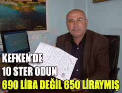 Kefkende 10 ster odun 690 lira değil 650 liraymış