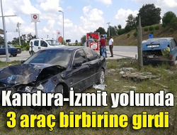 Kandıra-İzmit yolunda 3 araç birbirine girdi