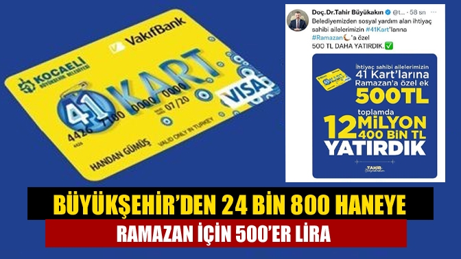 Büyükşehir’den 24 bin 800 haneye Ramazan için 500’er lira