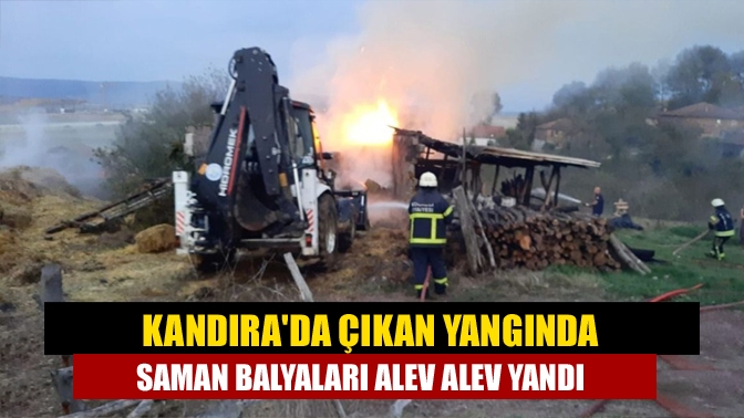 Kandıra'da Çıkan Yangında Saman balyaları alev alev yandı