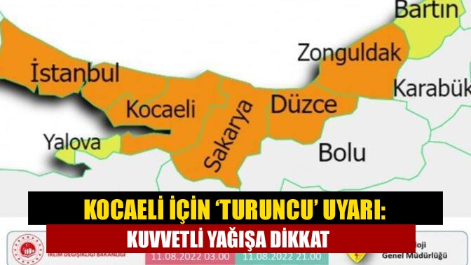 Kocaeli için ‘turuncu’ uyarı: Kuvvetli yağışa dikkat