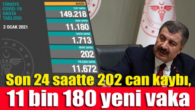 Son 24 saatte 202 can kaybı, 11 bin 180 yeni vaka