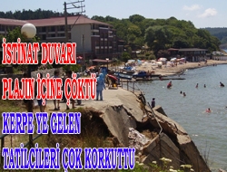 İstinat duvarı plajın içine çöktü, Kerpe'ye gelen tatilcileri çok korkuttu