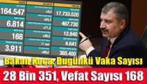 Bakan Koca: Bugünkü vaka sayısı 28 bin 351, vefat sayısı 168