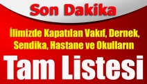 İlimizde Kapatılan vakıf, dernek, sendika, hastane ve okullar